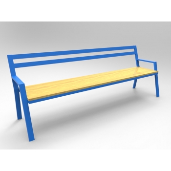 Ławka wolnostojąca metalowa z drewnianym siedziskiem